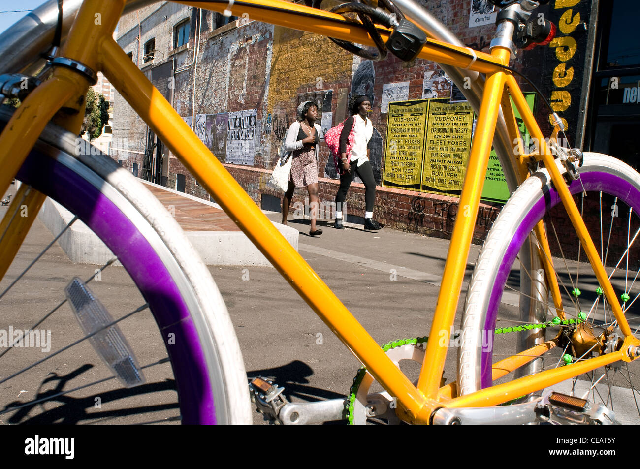 street scene with bicycle collingwood melbourne victoria australia Stock Photo