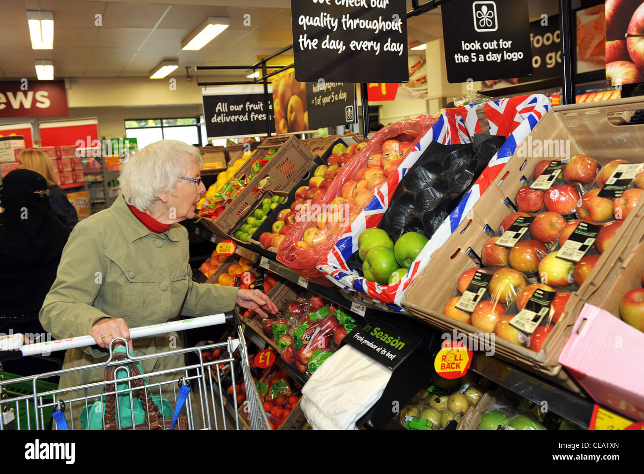 fruit and vegetables on sale in a supermarket West Yorkshire Stock Photo