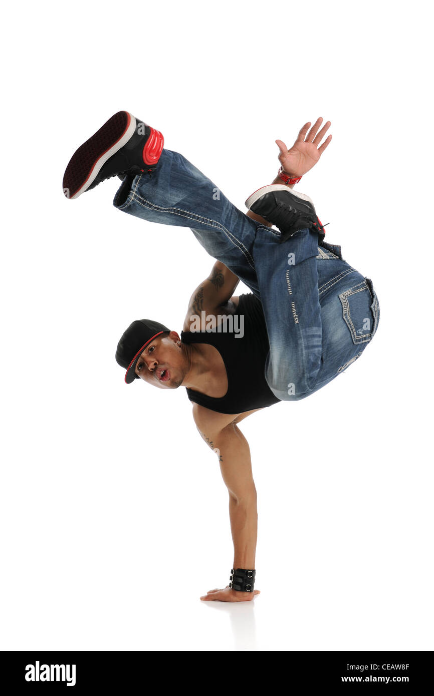 Hip Hop Style Dancer performing isolated on a white background Stock Photo