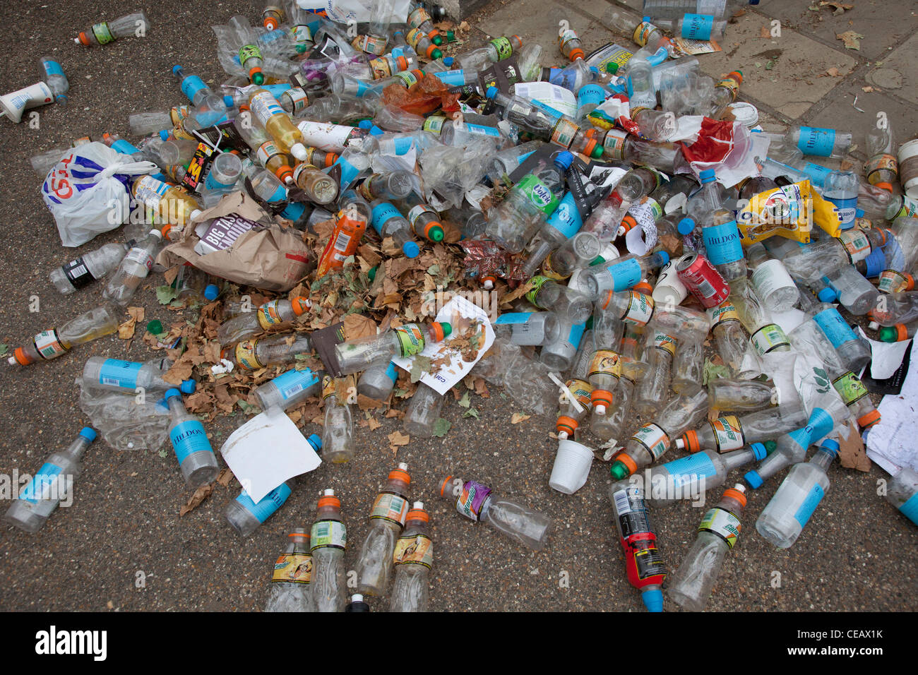 Rubbish in great quantities on a busy summer weekend in Central London