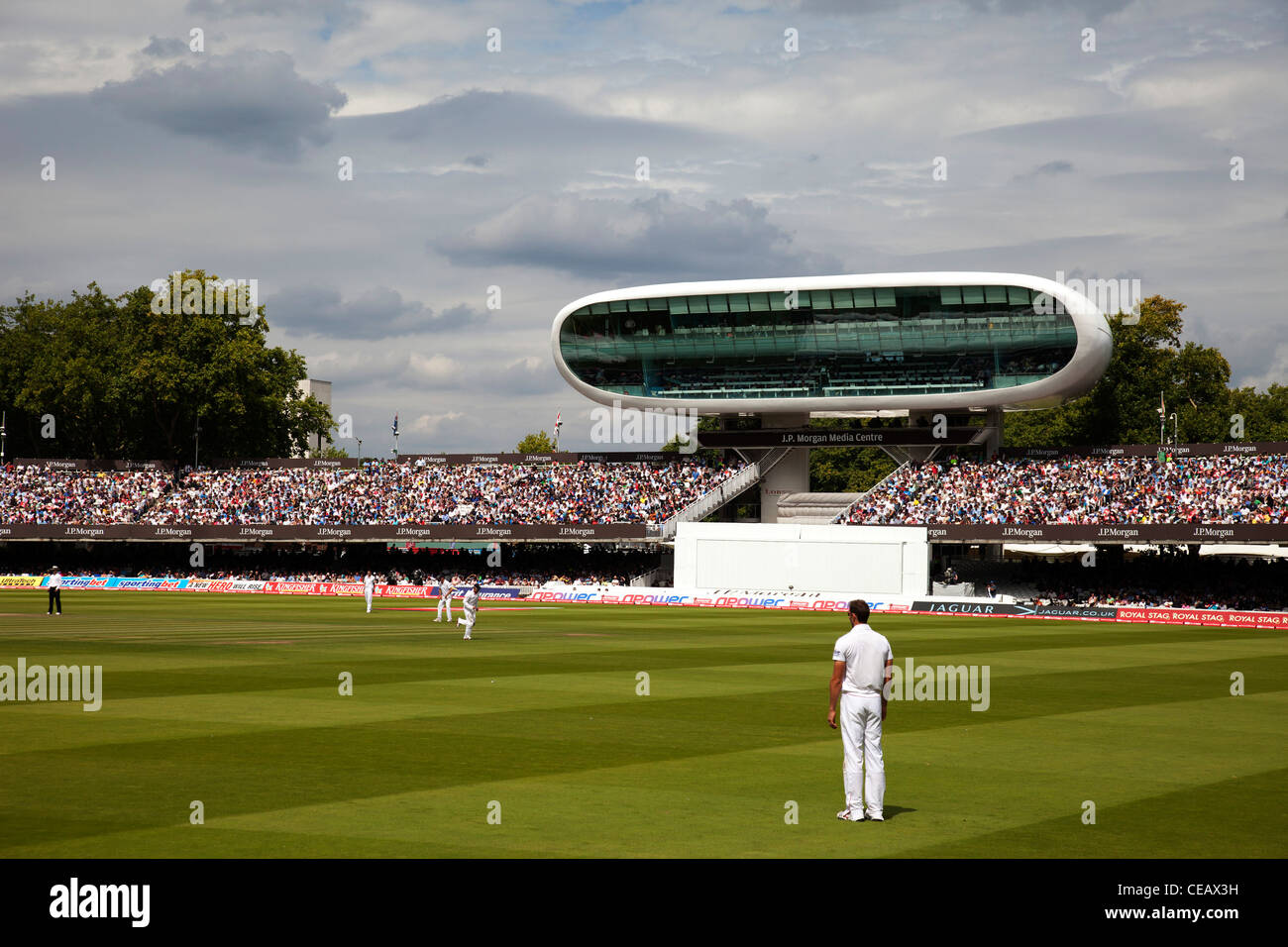 Test match being played at Lords Cricket Ground, London, UK. Stock Photo