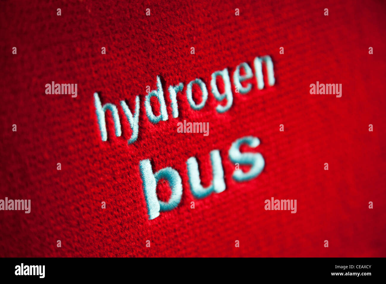 Logo on the the RV1 Hydrogen Bus. On this Transport for London bus route Hydrogen fuel cell buses run offering zero emissions. Stock Photo