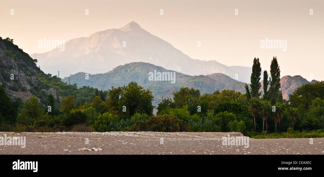 View of mountains from the beach in Cirali, southern Turkey Stock Photo