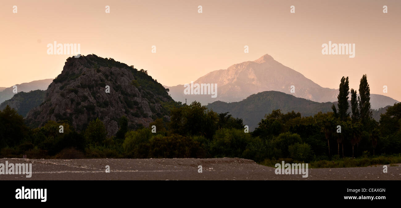 View of mountains from the beach in Cirali, southern Turkey Stock Photo