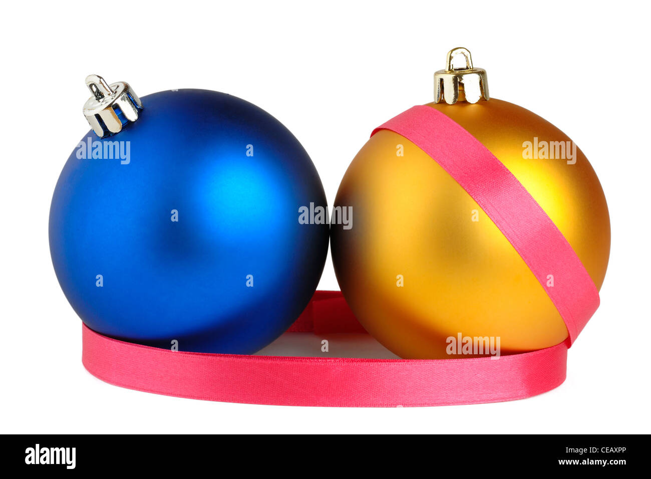 Christmas balls and ribbon isolated on white background Stock Photo - Alamy