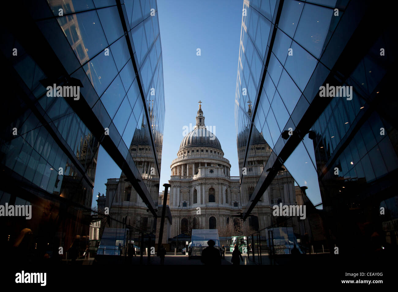 St Paul's Cathedral as seen from One New Change, a major office and retail development in the City of London. Stock Photo
