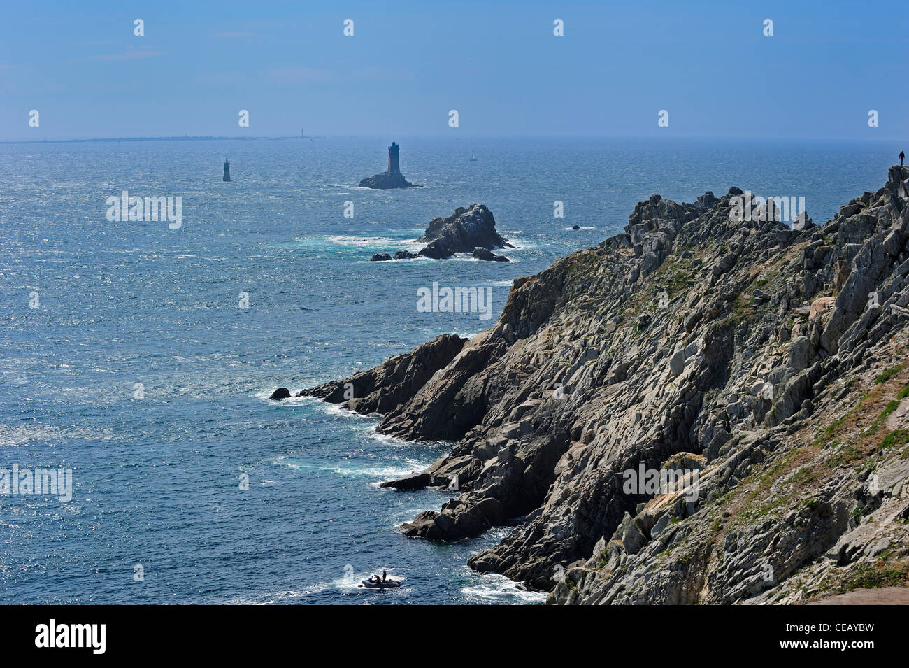 The lighthouse La Vieille at the Pointe du Raz at Plogoff, Finistère, Brittany, France Stock Photo