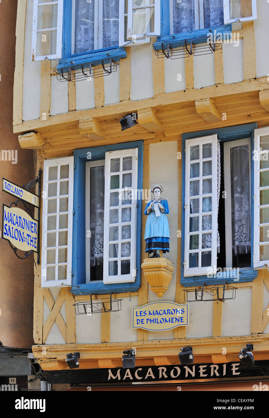 Macaronerie, half-timbered tearoom in the historic old town of Quimper, Finistère, Brittany, France Stock Photo