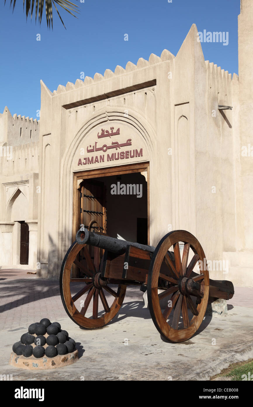 Old cannon in front of the museum of Ajman, United Arab Emirates Stock Photo