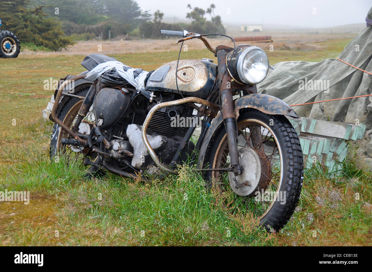 Rusting motor cycle Falkland Islands Stock Photo