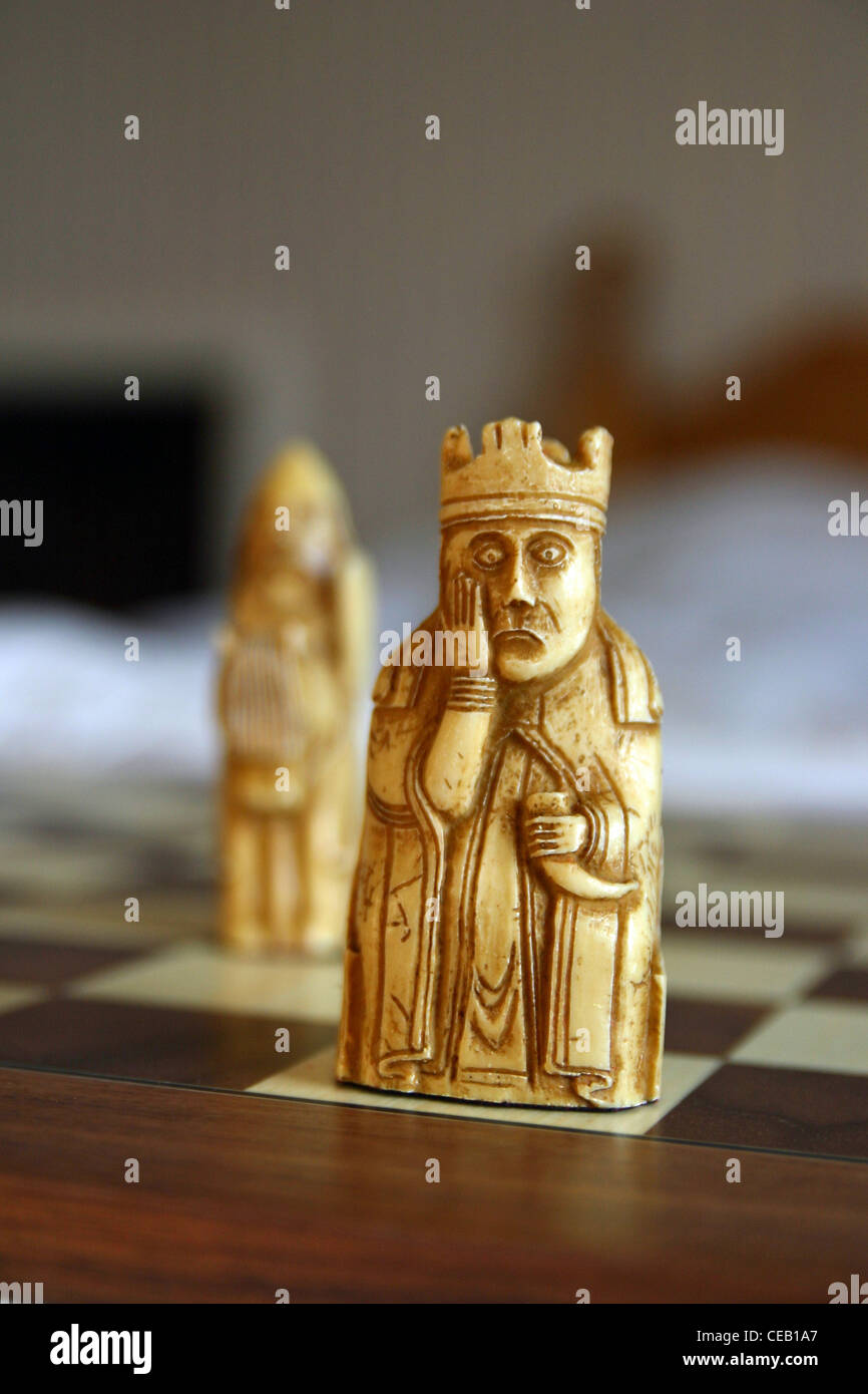 The Lewis Chessmen (or Uig Chessmen, named after the bay where they were found) are a group of 78 12th-century chess pieces. Stock Photo