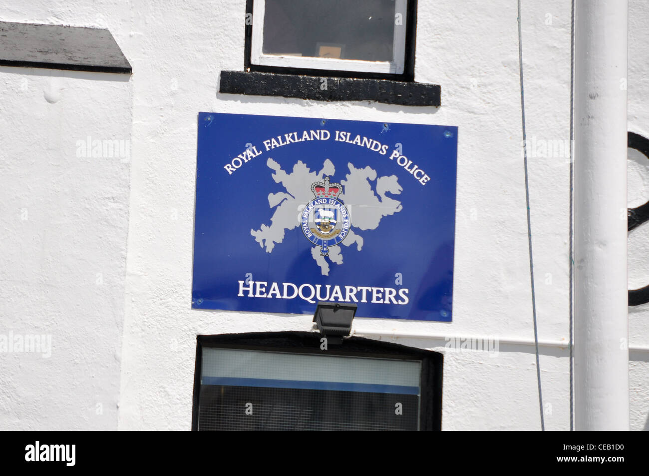 Falkland Island Police Headquarters sign Stock Photo