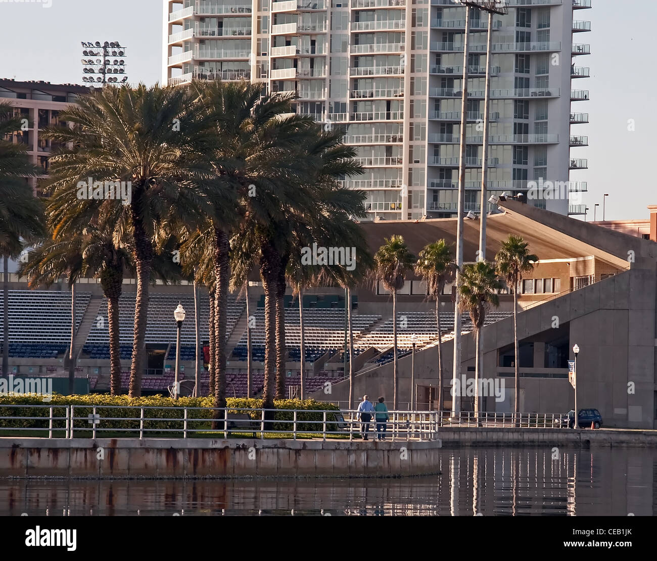 St. Petersburg downtown stadium in Mahaffey Theater/ Progress Energy complex, on waterfront. City landscape in background. Stock Photo