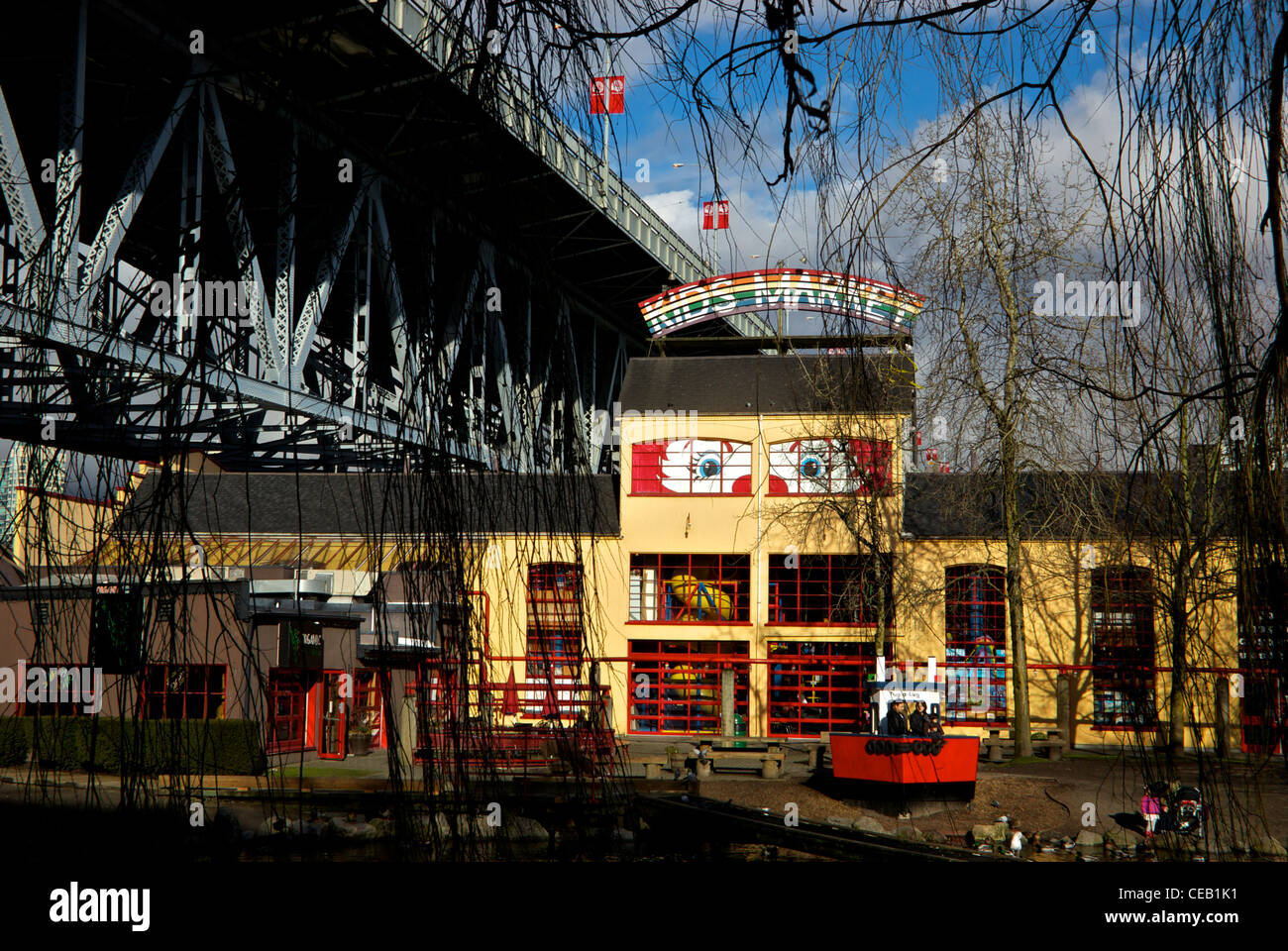 Vancouver Kids Market toy shop Granville Island below bridge Stock