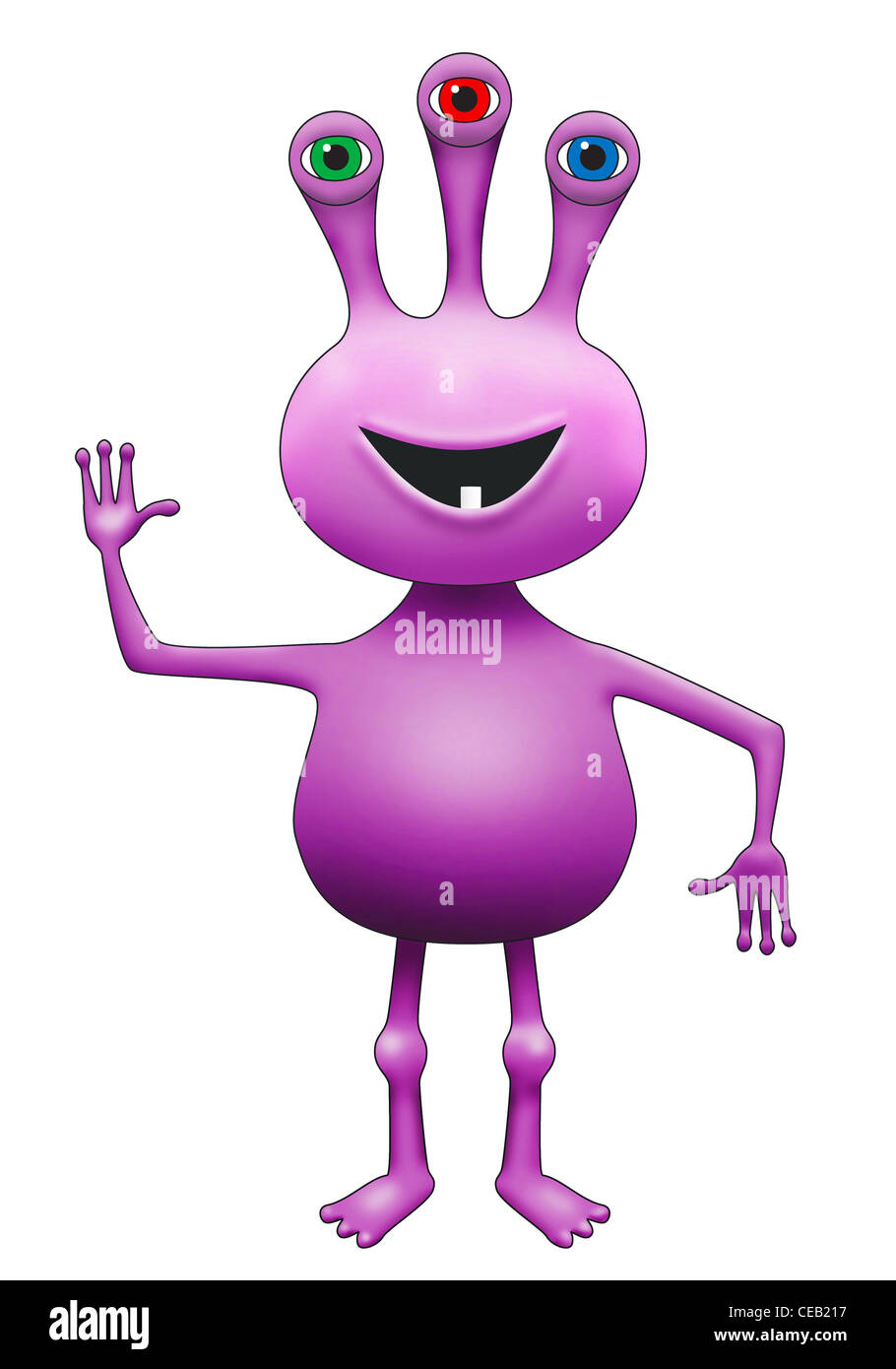 Illustration of purple three-eyed extraterrestrial alien Stock Photo