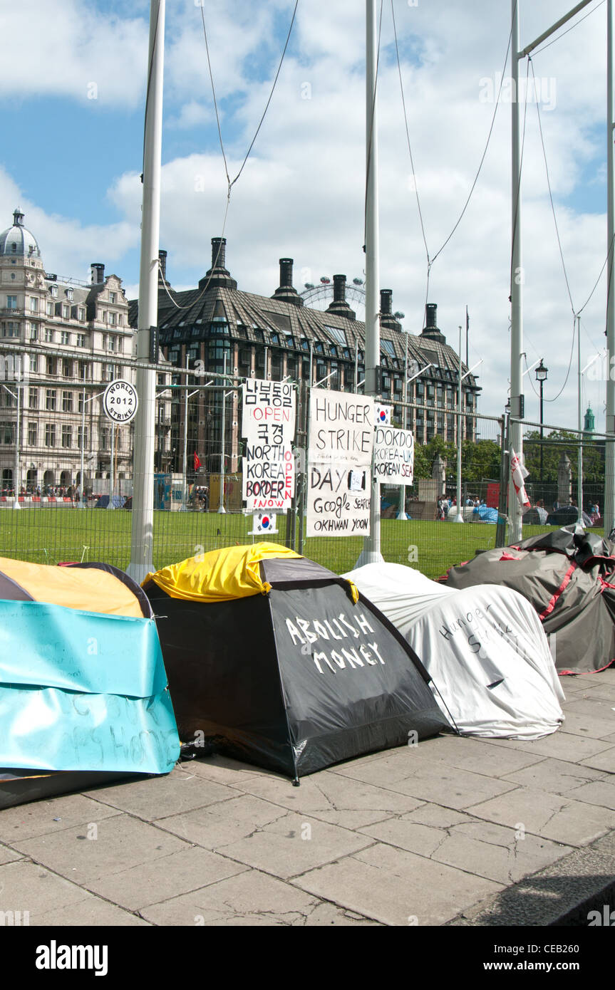 Protest camps at Parliament Square, London. Stock Photo