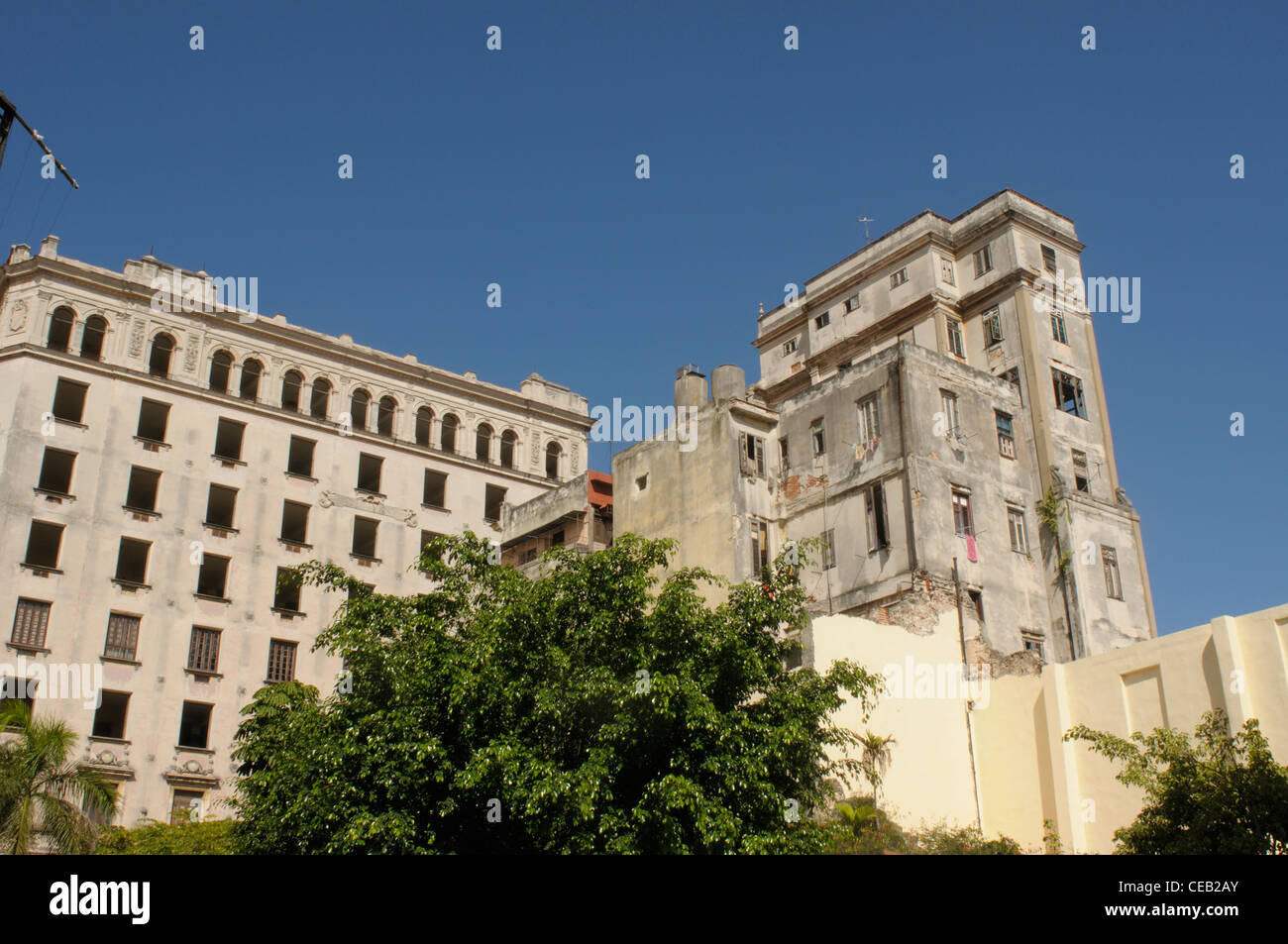 Old decadent buildings in Havana town, Cuba Stock Photo