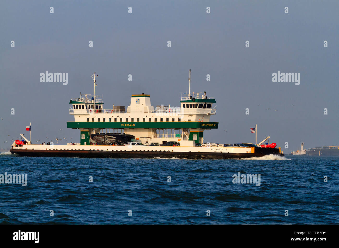 Free ferry between Galveston and the Bolivar Peninsula, Texas. Stock Photo