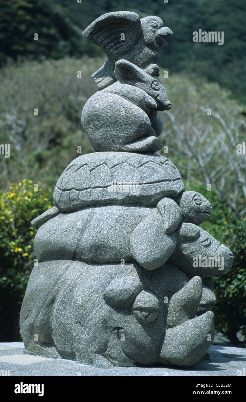 Sculpture, Stone Zoo, Niijima Island, Izu Islands, Japan Stock Photo