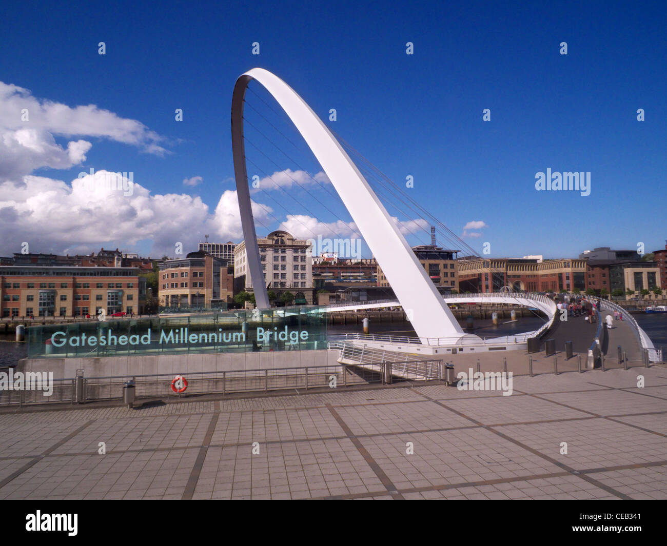 Gateshead Millennium Bridge. Over the river Tyne. Tyne and Wear. The worlds first and only Tilting bridge. Stock Photo