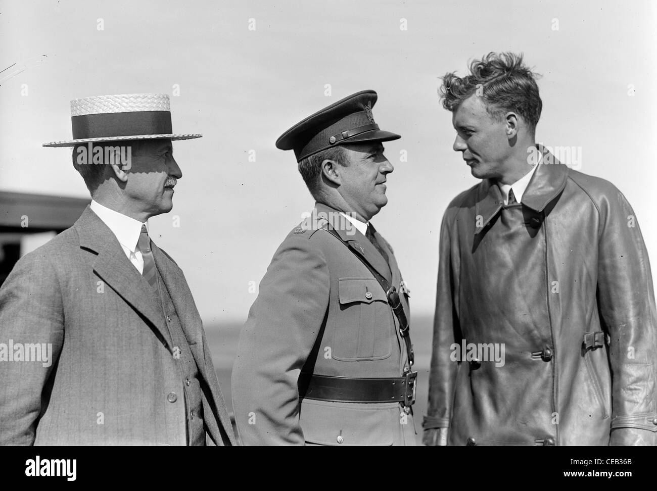 Charles Augustus Lindbergh, centre right, was an American aviator, author, inventor, explorer, and social activist. Stock Photo