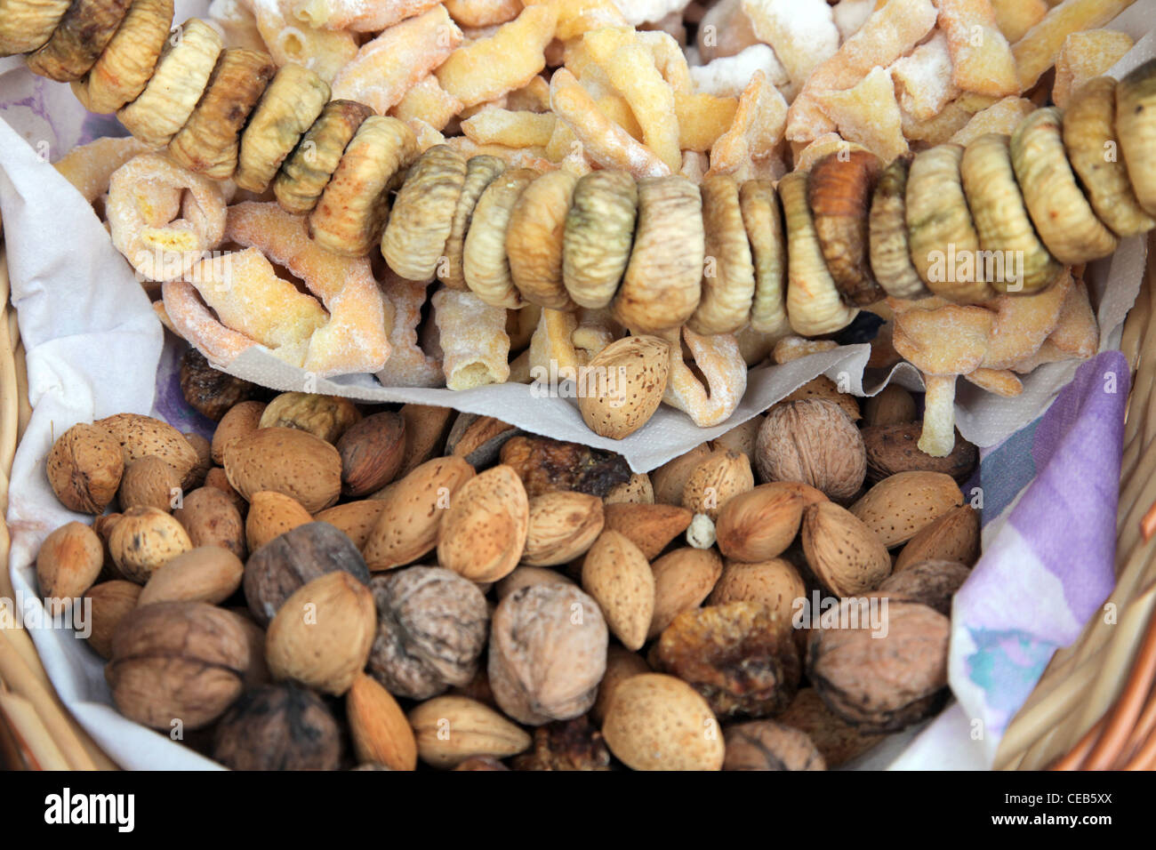 Dried figs and nuts Stock Photo