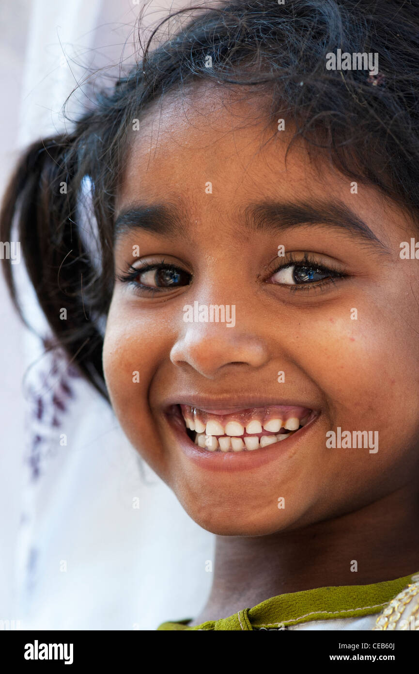 Happy young poor lower caste Indian street girl. Andhra Pradesh, India Stock Photo