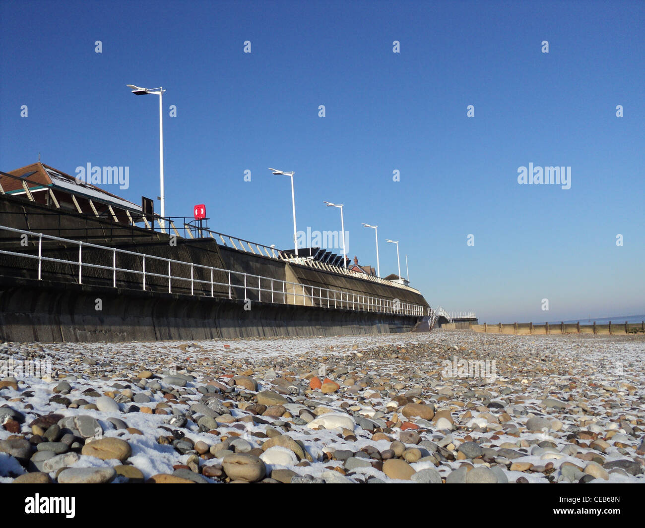Beach in snow at Hornsea, UK, a lovely town along Yorkshire Coast