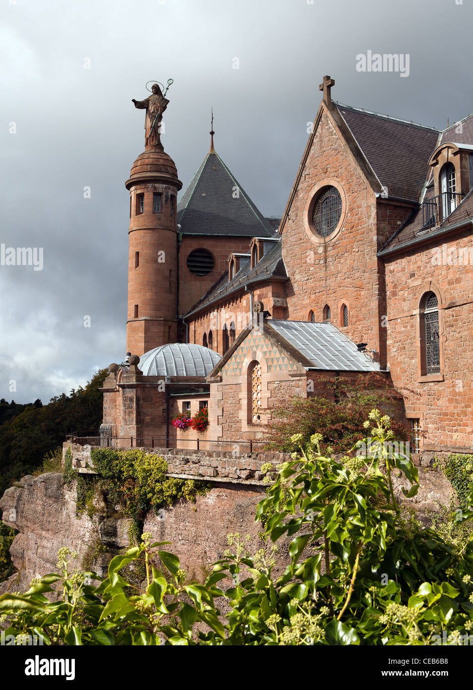 Mont Sainte Odile monastery built on a rock near Ottrot, Alsace, France Stock Photo