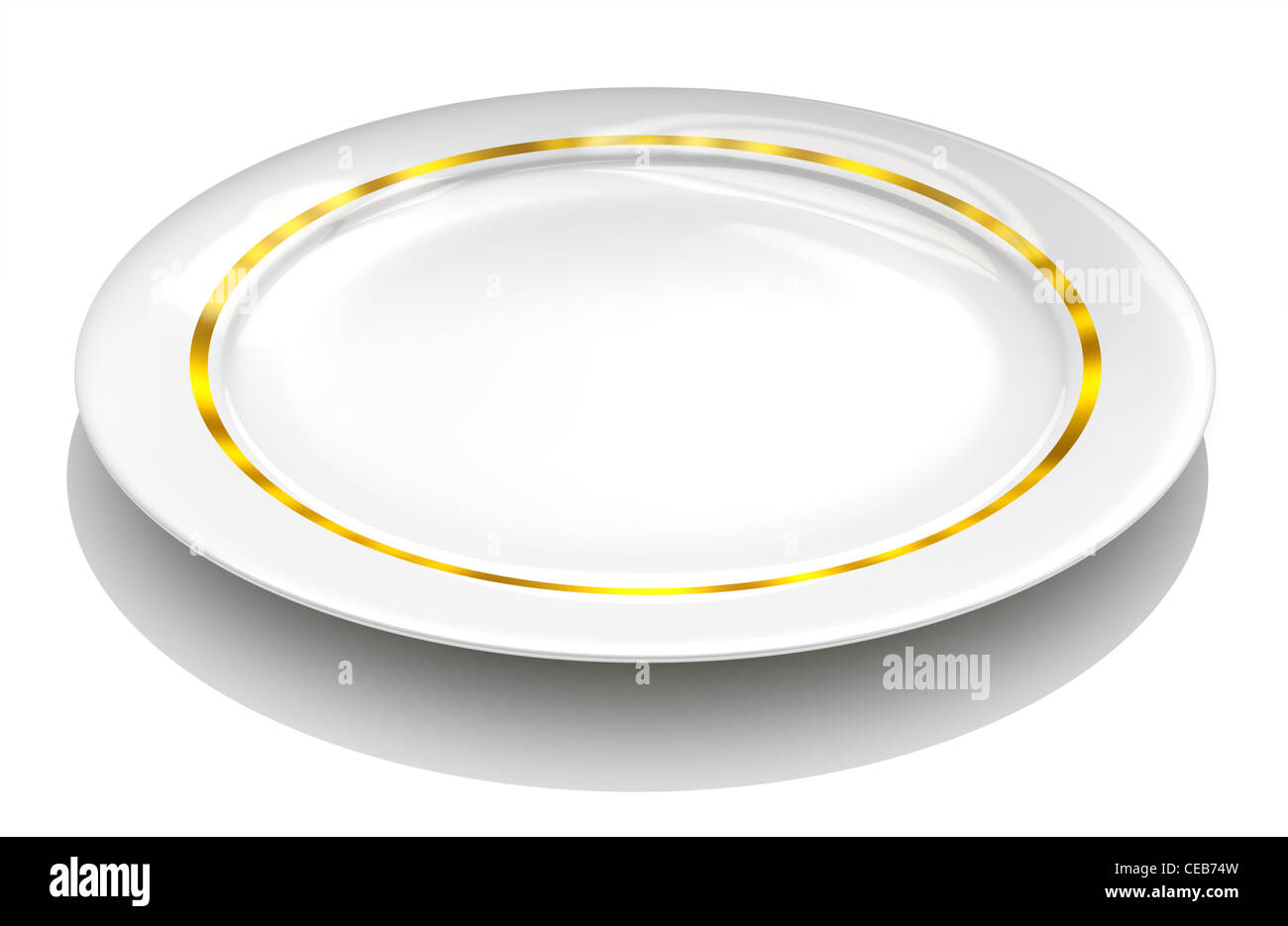 White plate with gold rim Stock Photo