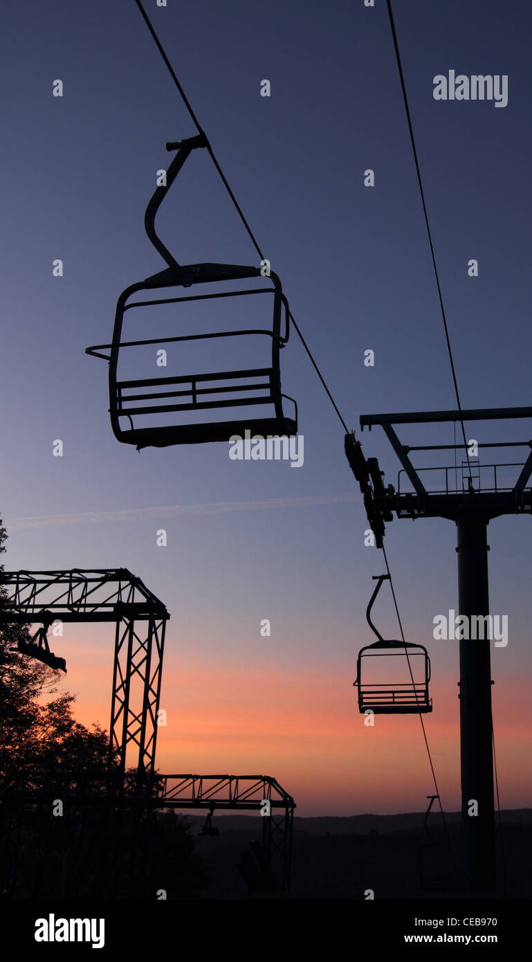chair lift at sunrise Stock Photo