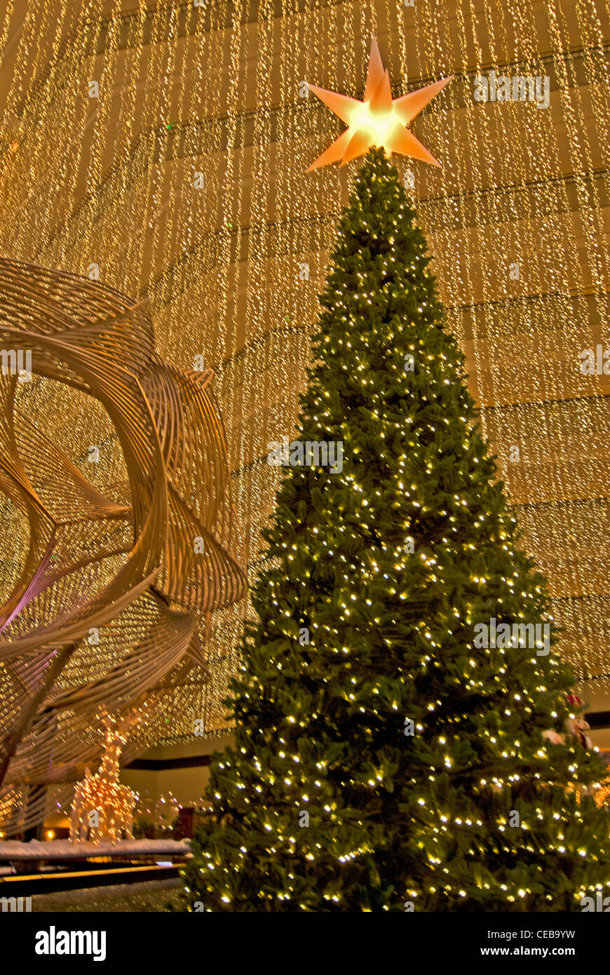 The Christmas tree in the lobby of the Hyatt Regency Hotel, San Francisco, California Stock