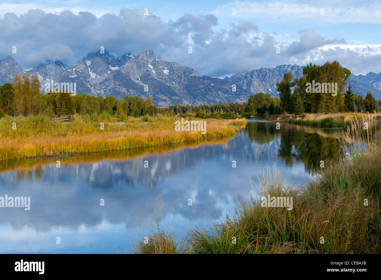 Schwabachers Landing is a boat landing giving access to the Snake River inside Grand Teton National Park.  It is one of only four places within the park with easy access to the river. Stock Photo