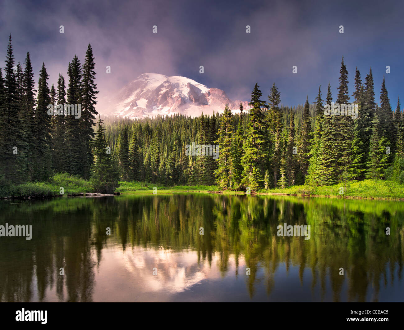 Reflection Lake with fog on Mt. Rainier. Mt. Rainier National Park