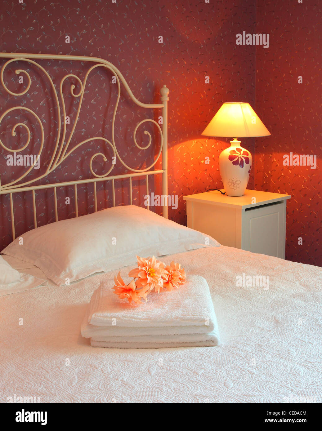 Romantic bedroom luxury interior design with warm light Stock Photo Alamy