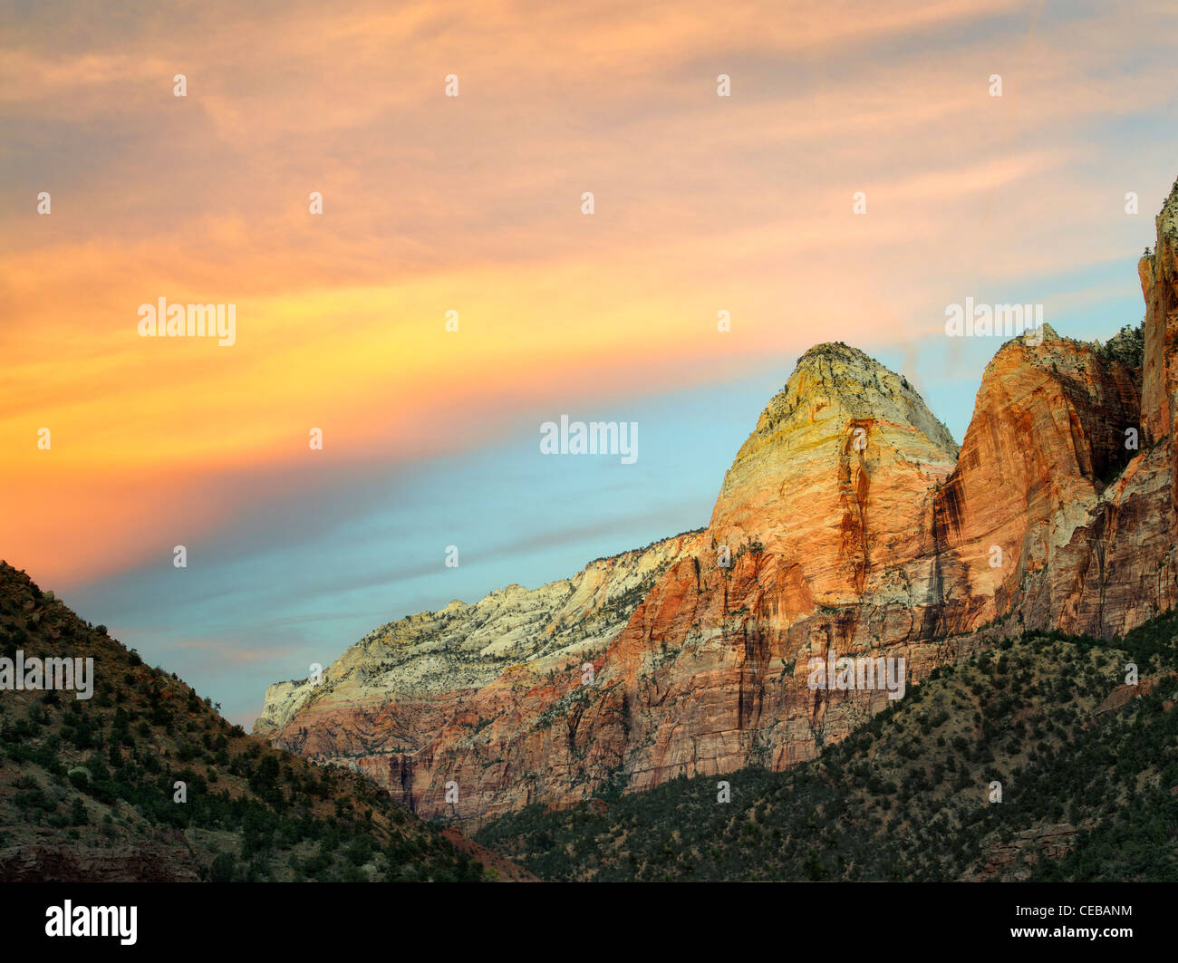 Sunset clouds at Zion National Park, Utah Stock Photo