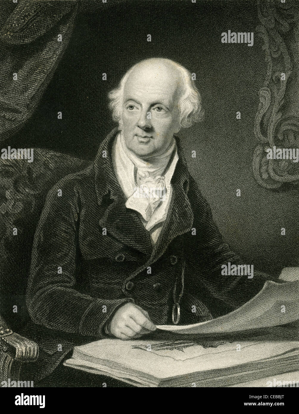 1830 engraving of Sir Abraham Hume. Stock Photo