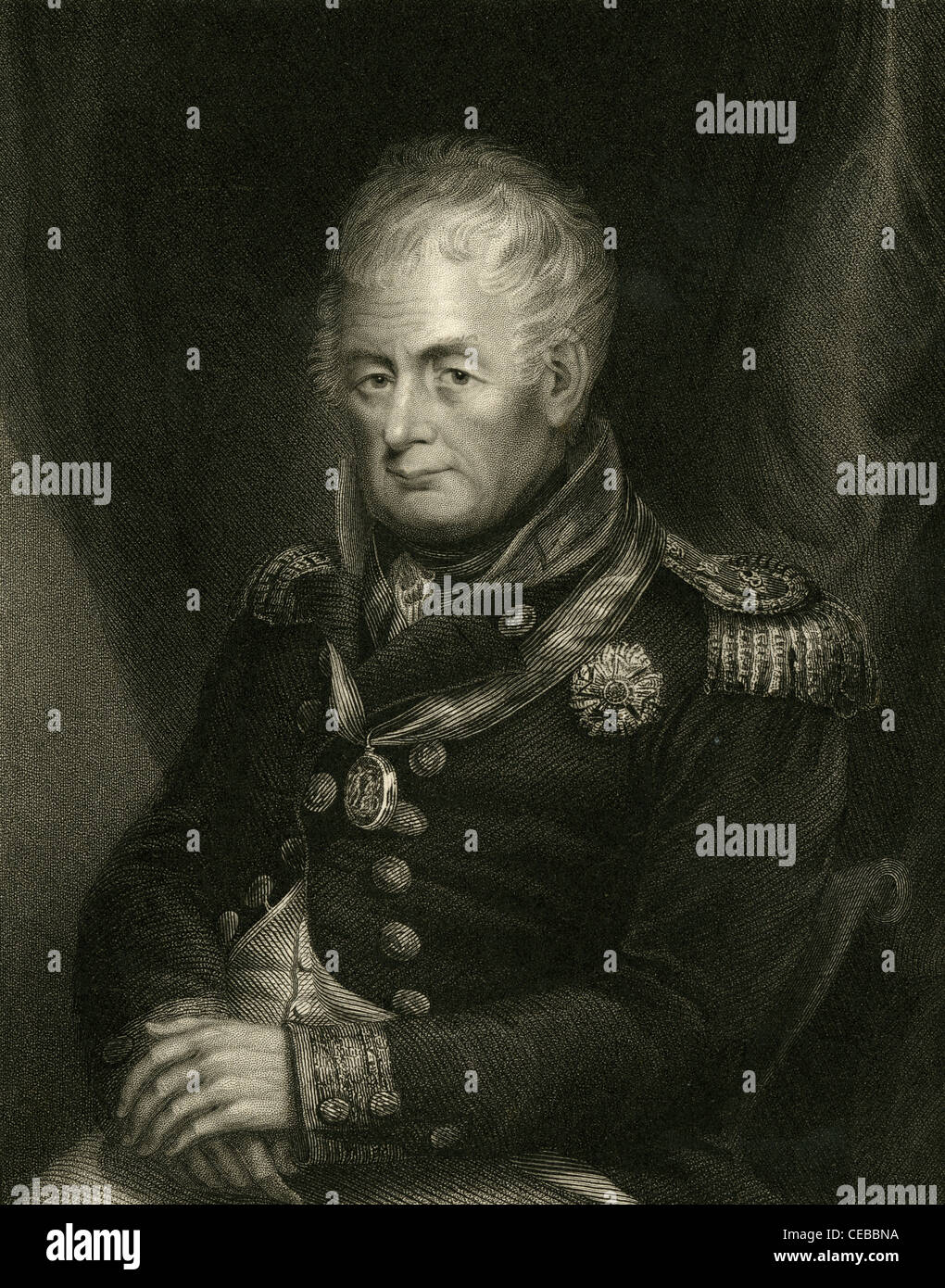 1830 engraving of William Carnegie, 7th Earl of Northesk. Stock Photo