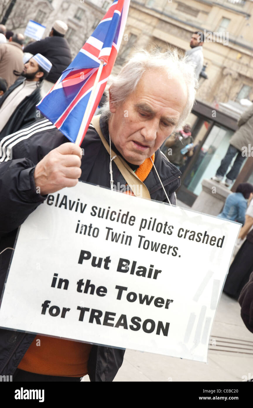 A Protester at a Muslim rally in Trafalgar Square, London Stock Photo