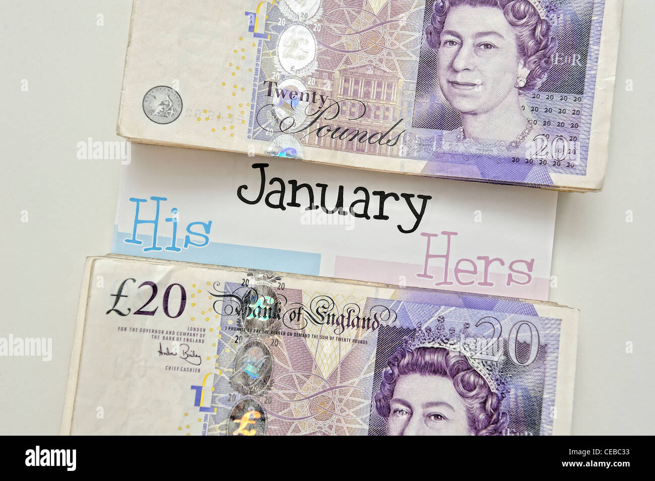 january his and hers money concept Stock Photo