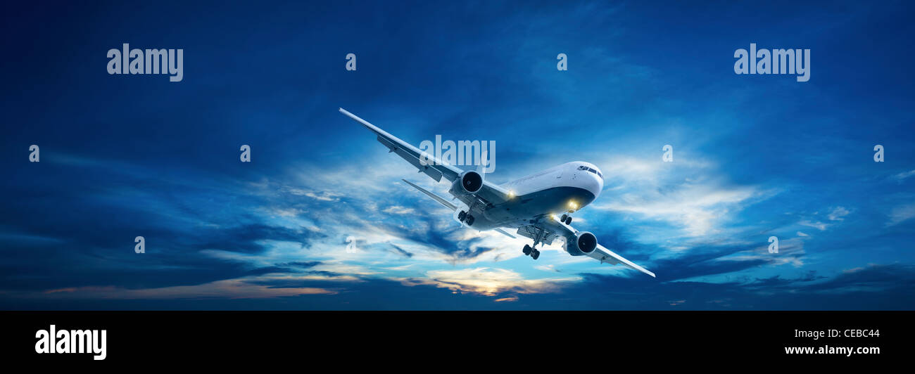 Evening flight. Panoramic shot. In high resolution. Stock Photo