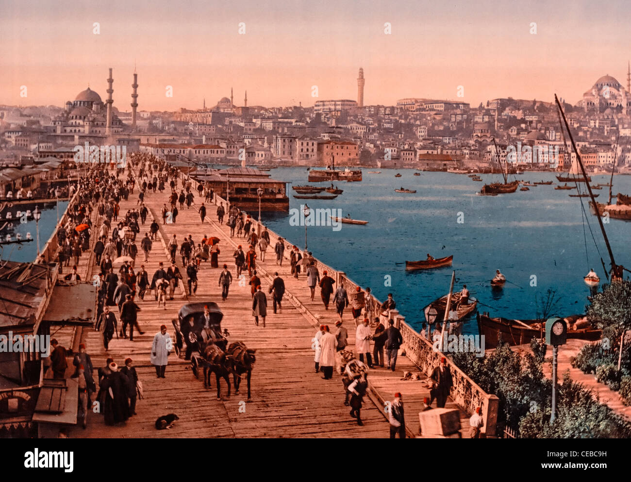 Kara-Keui (Galata) bridge, Constantinople, Turkey, circa 1900 Stock Photo
