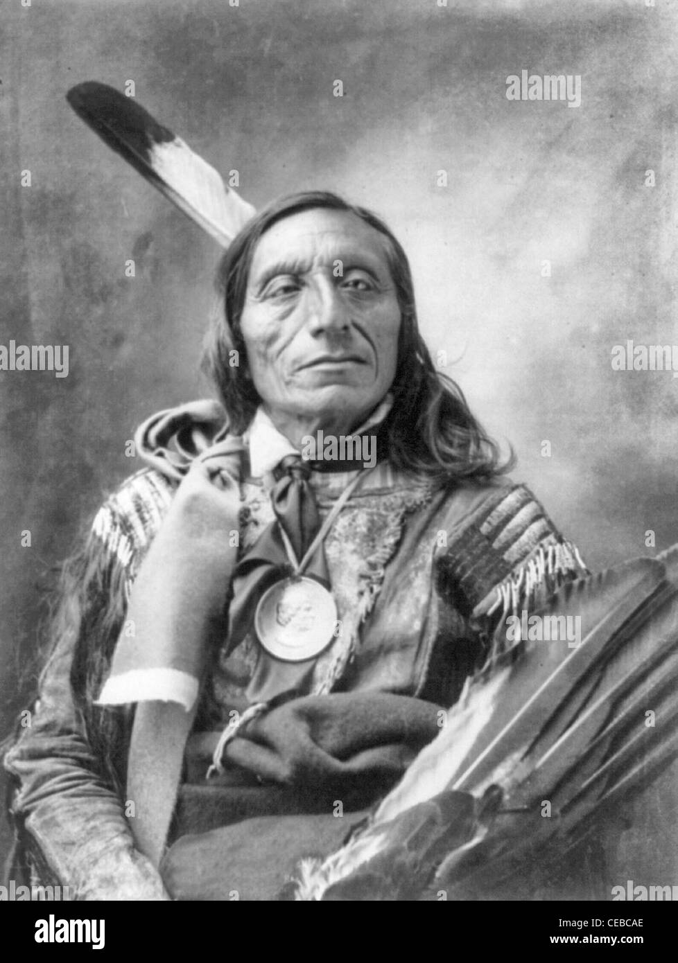 Stands and Looks Back, Native American Chief, circa 1900 Stock Photo