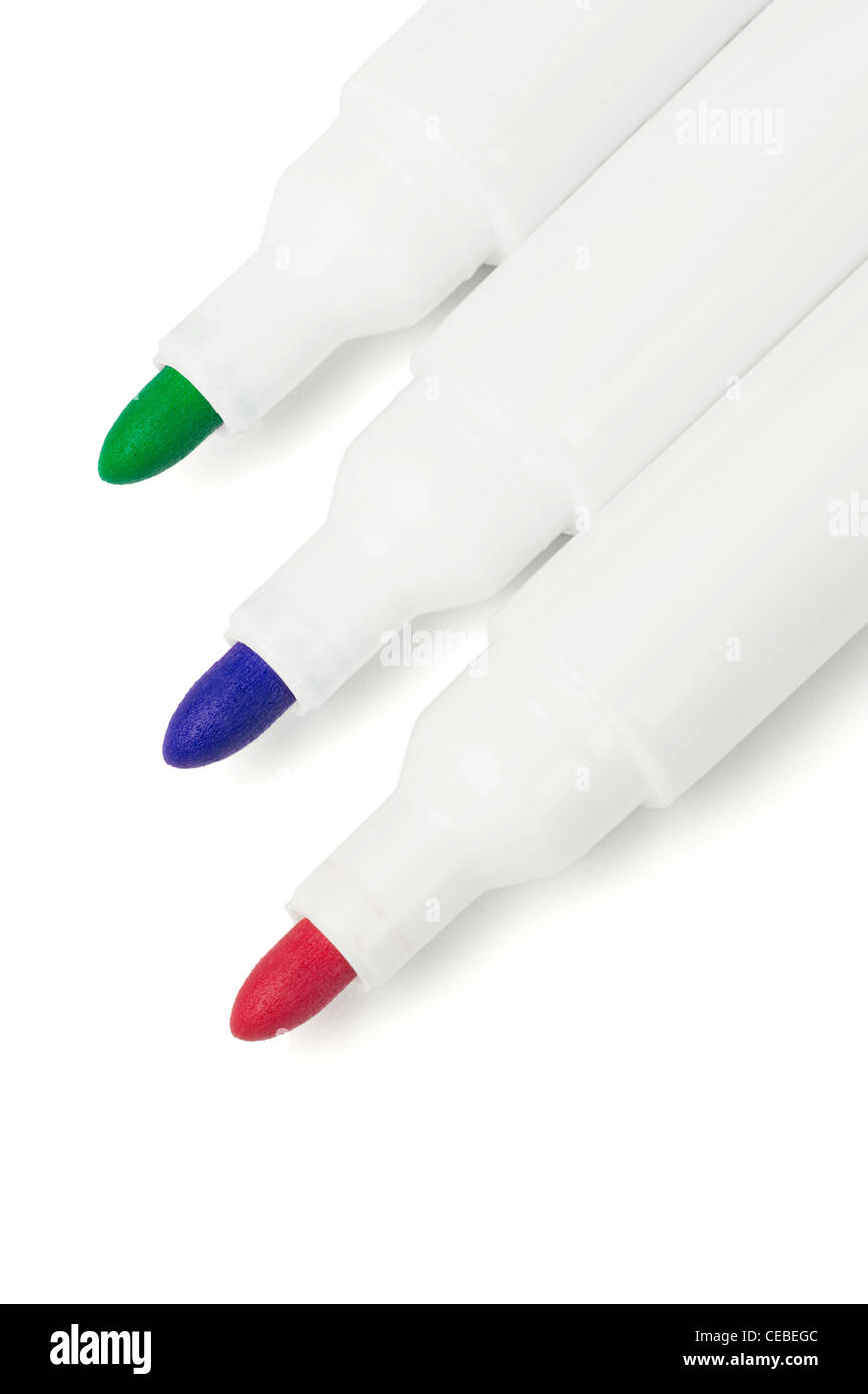 Felt Tip Marker Pens on White Background Stock Photo