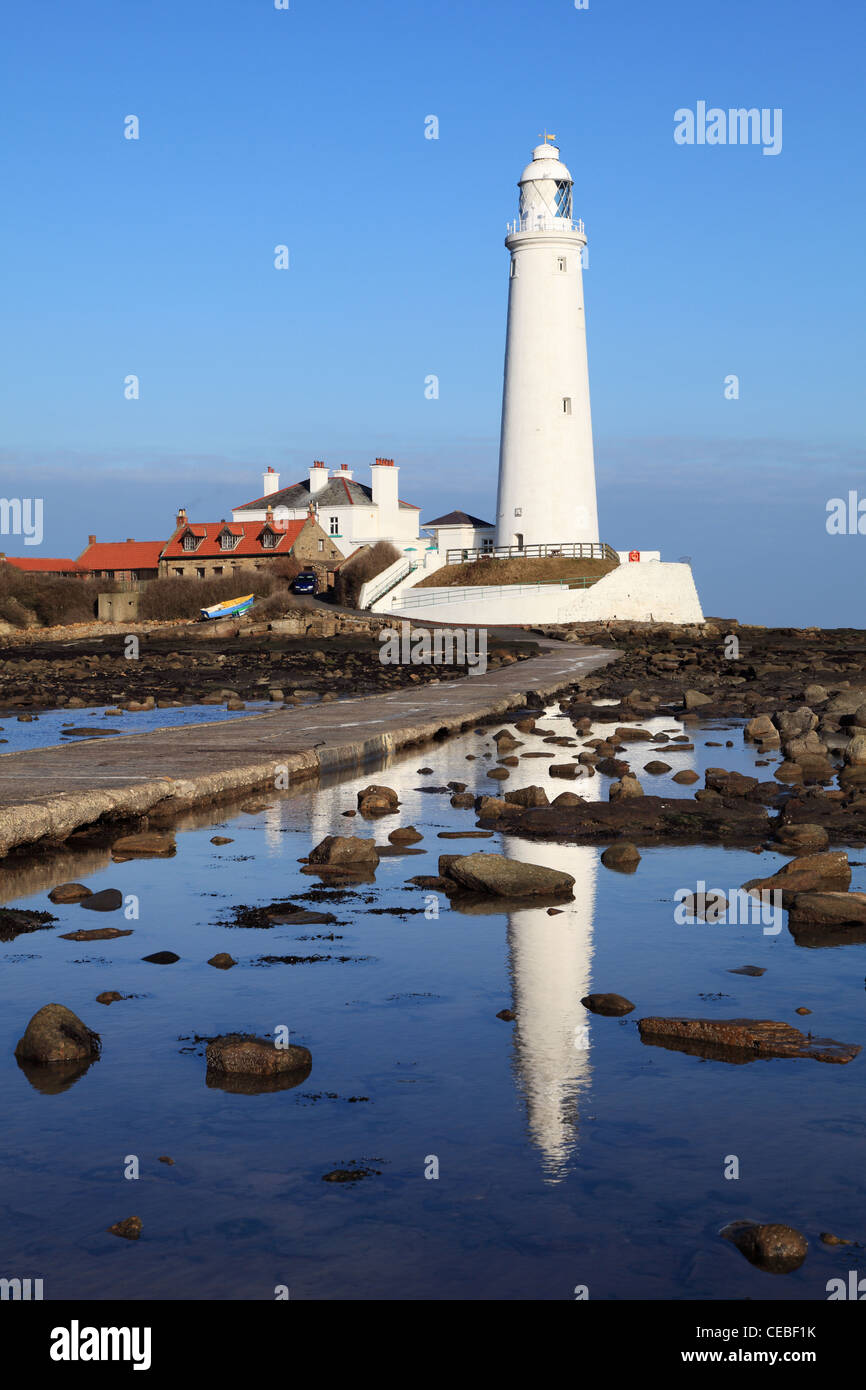 Lighthouse on St Mary's Island Whitley Bay north East England UK Stock Photo