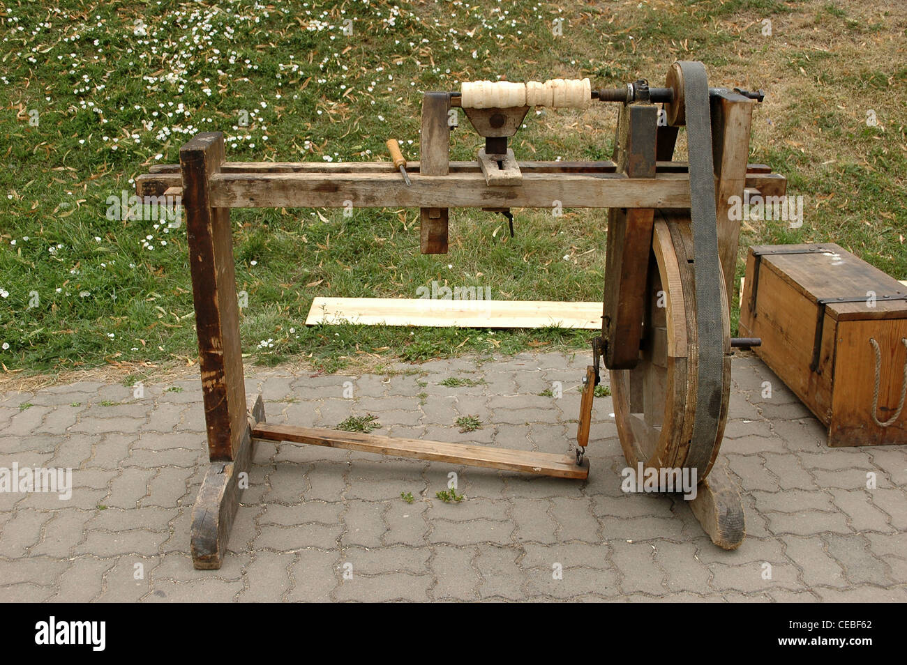 Historic Wood Turning Machine Stock Photo