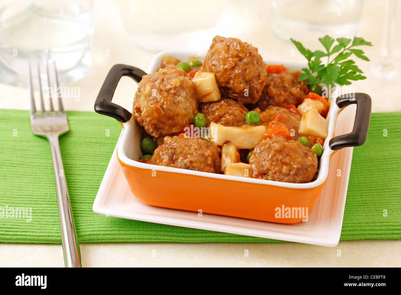 Meatballs with cuttlefish. Recipe available. Stock Photo