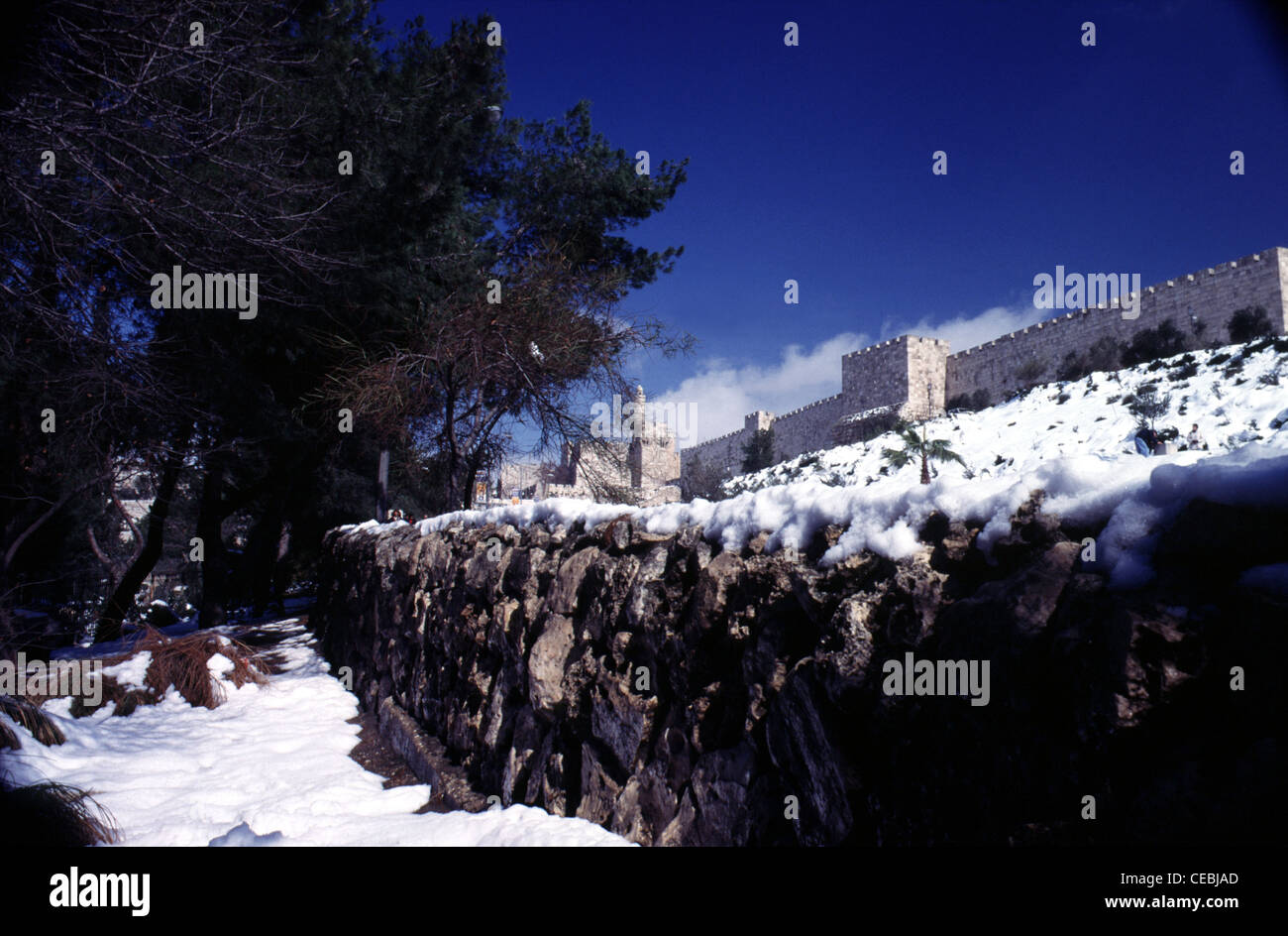 Old city walls covered with snow East Jerusalem Israel Stock Photo - Alamy