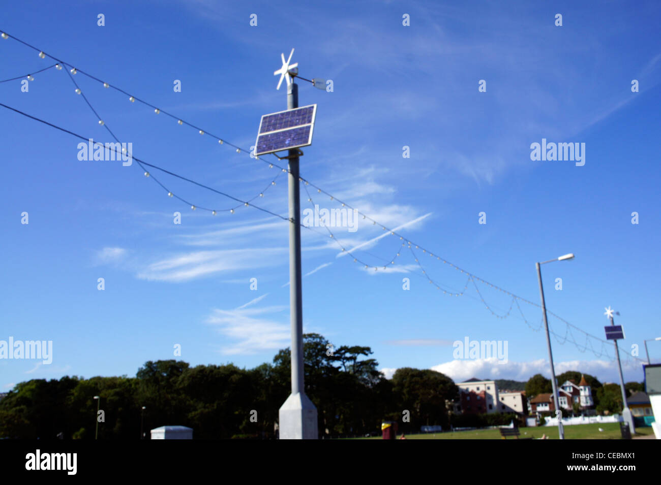 Solar panel for seaside promenade lighting Stock Photo