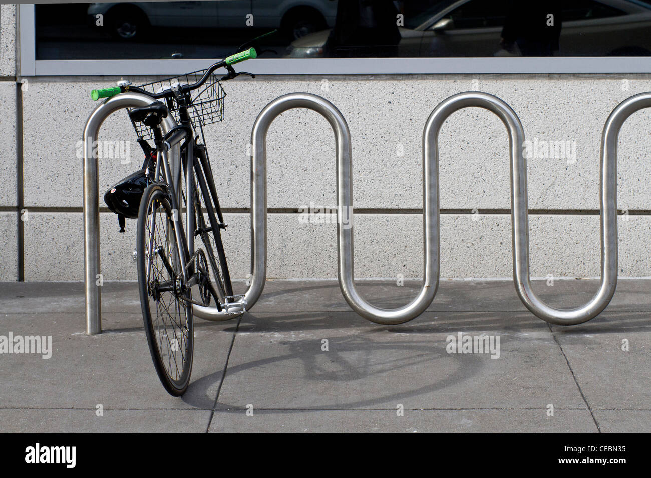 Welle multiple bend wave bicycle rack on the streets of San Francisco. Stock Photo